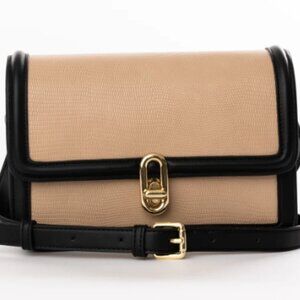 Jules Kae Mia Bag Tan Lizard Embossed Crossbody Purse Gold Lock NEW WITH TAGS